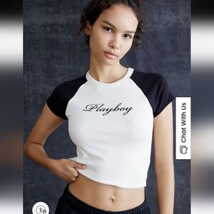 Playboy By PacSun Raglan T-Shirt Baby Tee Womens Short Sleeve Shirt size Small